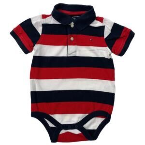 Tommy Hilfiger Baby Boys 24M Polo Shirt One Piece Romper Red White Blue Flag